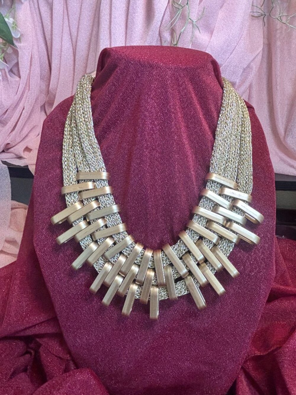 Gold-toned mesh statement necklace